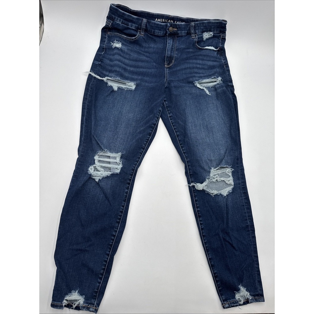 American Eagle Jeans, Women's Size 18 Long Blue Denim Curvy High Rise Distressed